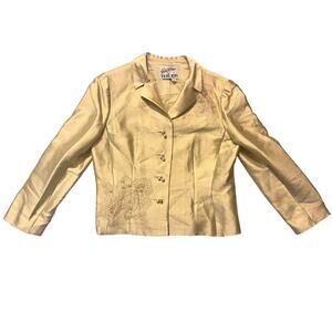 Vintage Rickie Freeman Teri Jon Blazer Green/yellow Pearl Buttons Size 8